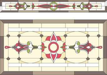 Abstract floral / Stained glass in Art Deco style, Tiffany technique Doors in classic style - stained glass. Vector.