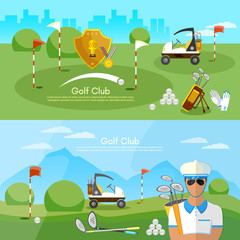 Obraz na płótnie Canvas Golf club banner sports equipment for golf sport competitions golfing elements concept