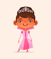 Little girl child character in princess suit. Vector flat cartoon illustration