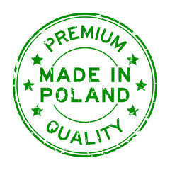 Grunge green premium quality made in Poland round rubber seal stamp on white background