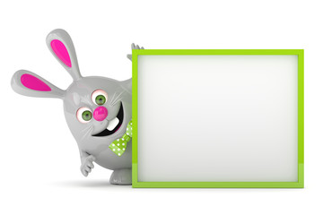 Obraz premium 3d rendering of Easter bunny holding board