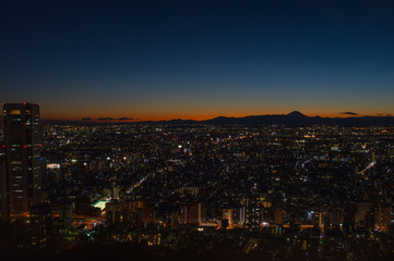 Mt. Fuji Seen from TOCHO (Tokyo Metropolitan Government Building) at Sunset