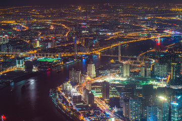 Fototapeta premium Shanghai neon night highway futuristic illuminated skyscrapers China