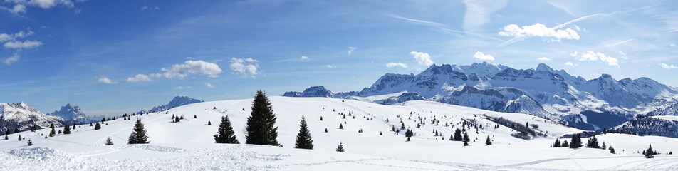 Corvara, Alta Badia winter panorama view - obrazy, fototapety, plakaty