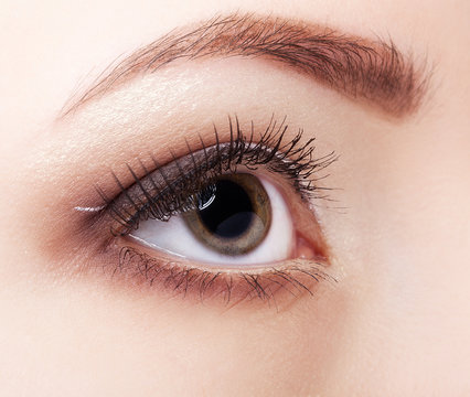 Close-up shot of young woman eye with day  make up