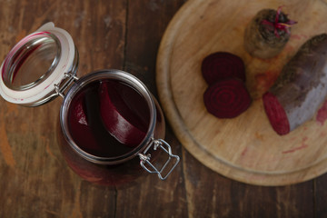 Pickled Beet on rustic wooden background