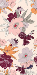 pink romantic seamless vector flower pattern
