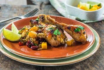 Mango chicken, bean and rice bake