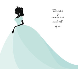 Beautiful princess silhouette in pastel blue dress. Isolated on white. Can be used for bridal shower invitation. © cutelittlethings