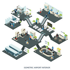 Isometric Airport Halls Composition