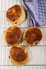 baked british raisin scone on cooling rack