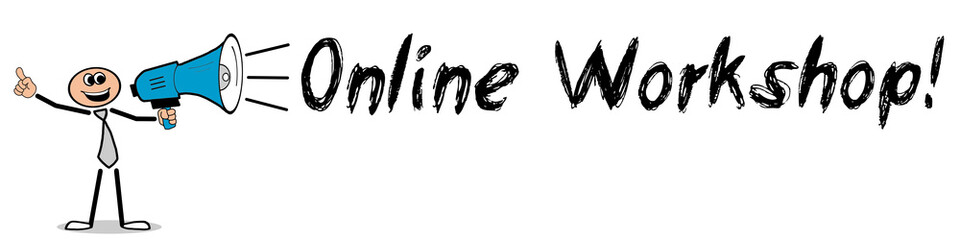 Obraz premium Online Workshop! / Mann mit Megafon