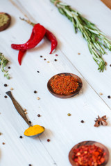Spices on a wooden close up.