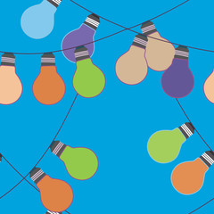 Vector seamless festive background with a pattern of color garlands light bulbs