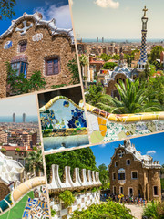 Collage of Park Guell in Barcelona, Spain