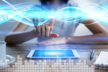 Business and technology concept on virtual screen. mock up. template for text. 