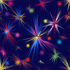 Fototapeta na wymiar Festive rainbow seamless pattern with stylized firework