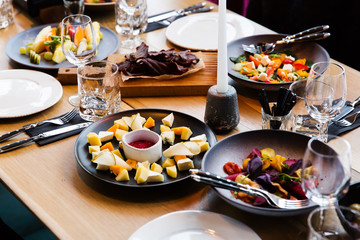Served table in the restaurant