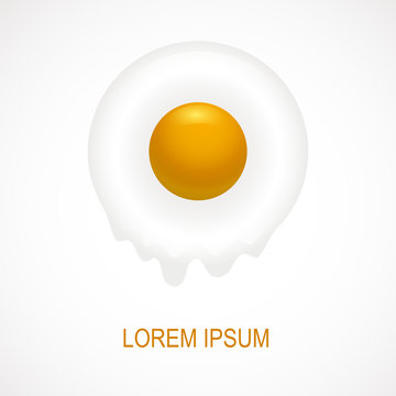 Fried egg Vector illustration Poster template with melted egg on white background Realistic style