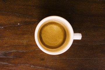 empty cup of coffee placed on wooden table