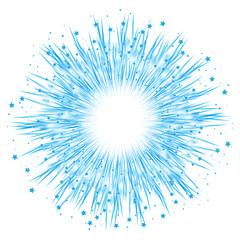 Obraz premium Festive fireworks of blue gradient rays and stars. Effect power explosion illustration. Holiday design element. Vector
