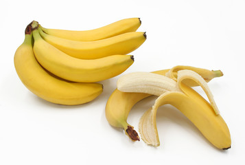 Bananen Bund und einzeln - Banane geschält makellos - Hintergrund weiss freigestellt - Background...