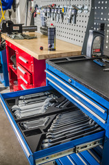 Toolbox in the workshop, close-up