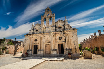 Arkadi monastery on Crete island, Greece. Ekklisia Timios Stavros - Moni Arkadiou in Greek. It is a Venetian baroque church.