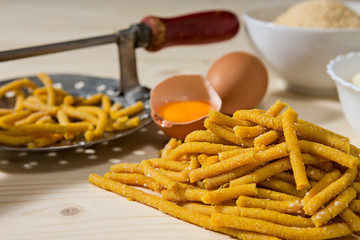 Closeup of Passatelli original Italian pasta