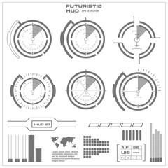 Futuristic black and white HUD, virtual touch user interface in flat design