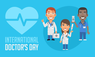 International Doctors Day Group Doctors With Different Objects