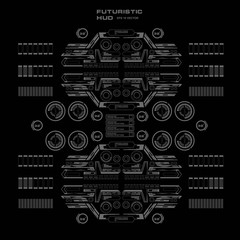 Futuristic black and white HUD, virtual touch user interface in flat design