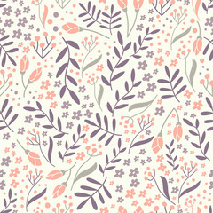 Seamless floral pattern with hand drawn elements