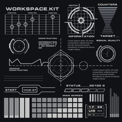 Futuristic black and white HUD, virtual touch user interface in flat design