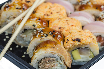 Sushi is a classic Japanese snack made from finely chopped fish fillets