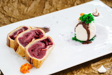 cherry strudel with ice cream