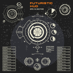 Futuristic black and white HUD, virtual touch user interface in flat design