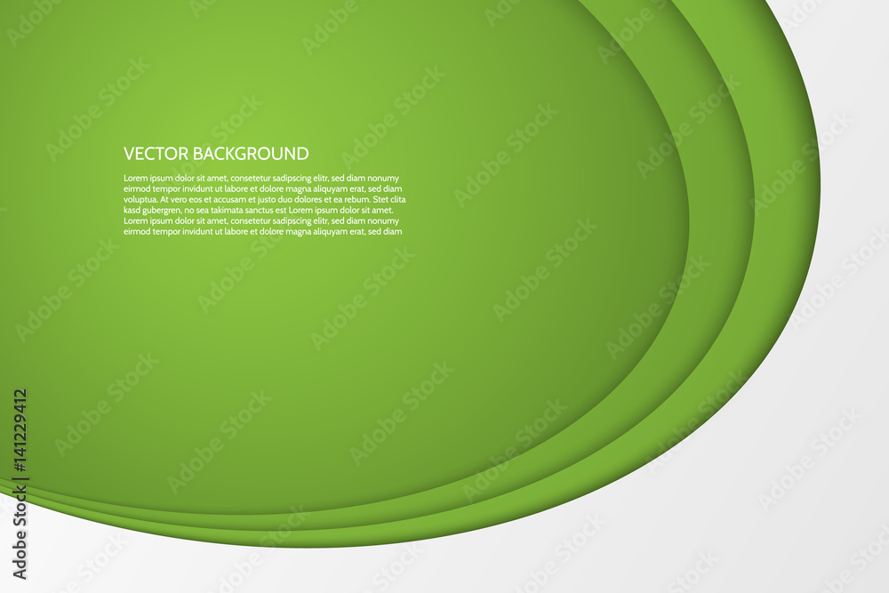 Poster vector modern simple oval green and white background with paper effect. 3d ovals with soft shadows. 