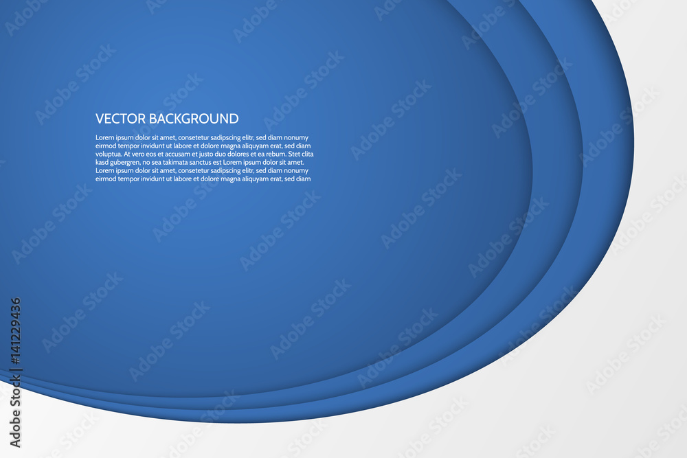 Poster vector modern simple oval blue and white background with paper effect. 3d ovals with soft shadows. s