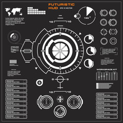 Futuristic black and white HUD, virtual touch user interface in flat design