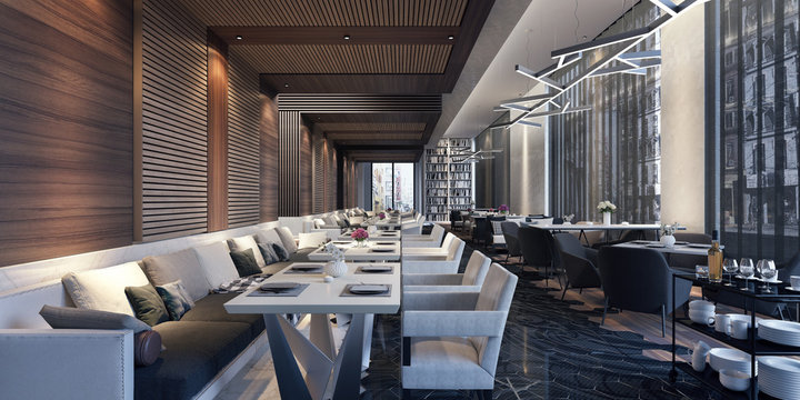 Modern concept design of restaurant lounge 3D Render