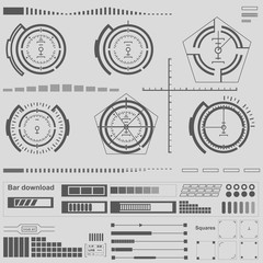 Futuristic black and white HUD, virtual touch user interface in flat design