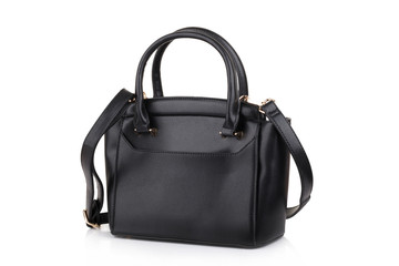 black leather women handbag isolated on white background