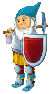 cartoon happy dwarf warrior standing and looking isolated illustration for children