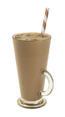 iced coffee in a tall glass isolated on a white background