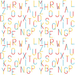 Seamless alphabet pattern - thin and tall multicolored letters on white background