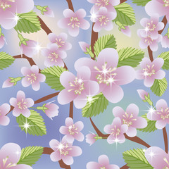 Spring floral sakura seamless background, vector illustration