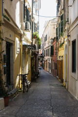 Fototapeta na wymiar Narrow streets of Kerkyra city, Corfu island, Greece.