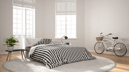 Minimalist scandinavian modern bedroom, classic nordic interior design