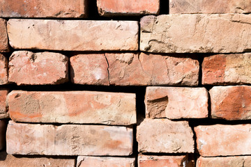 Red brick wall background with copy space. Used Rustic Bricks Piled.